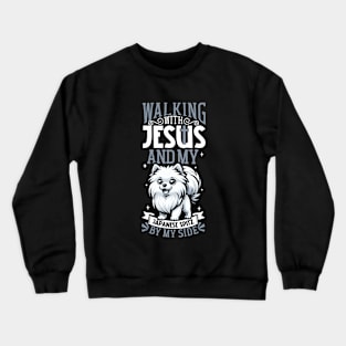 Jesus and dog - Japanese Spitz Crewneck Sweatshirt